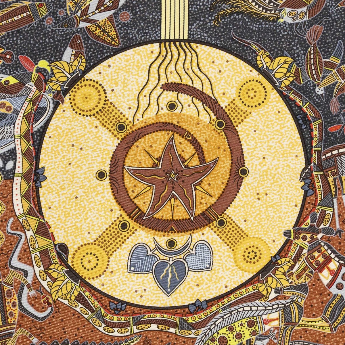 Hermes Scarf Orange Yellow Brown 100% Twillsilk — view 3