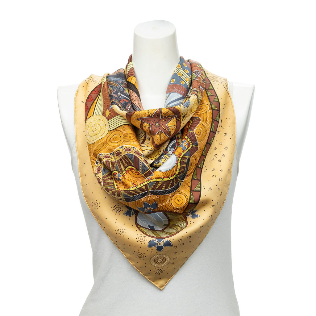 Hermes Scarf Orange Yellow Brown 100% Twillsilk