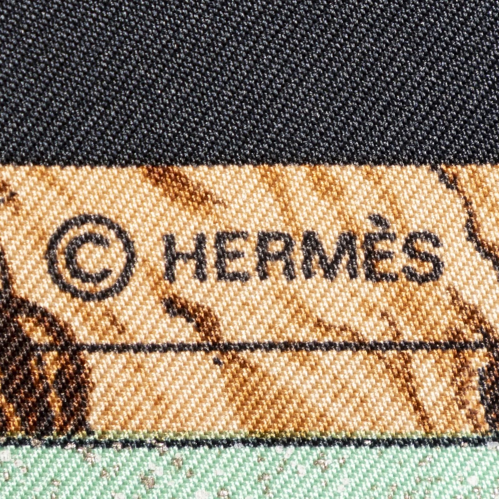 Hermes Scarf Black Light Green Yellow 100% Twillsilk — view 4