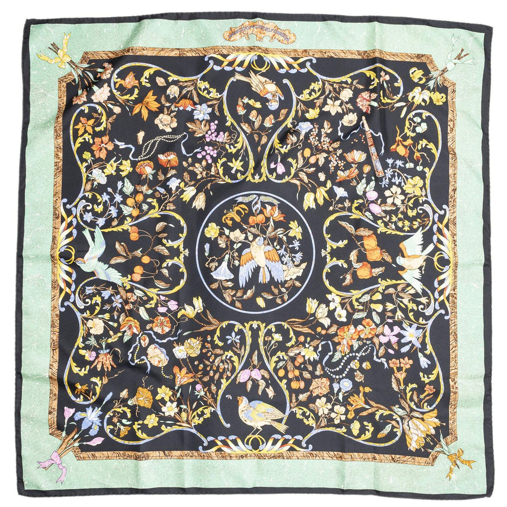 Hermes Scarf Black Light Green Yellow 100% Twillsilk — view 2