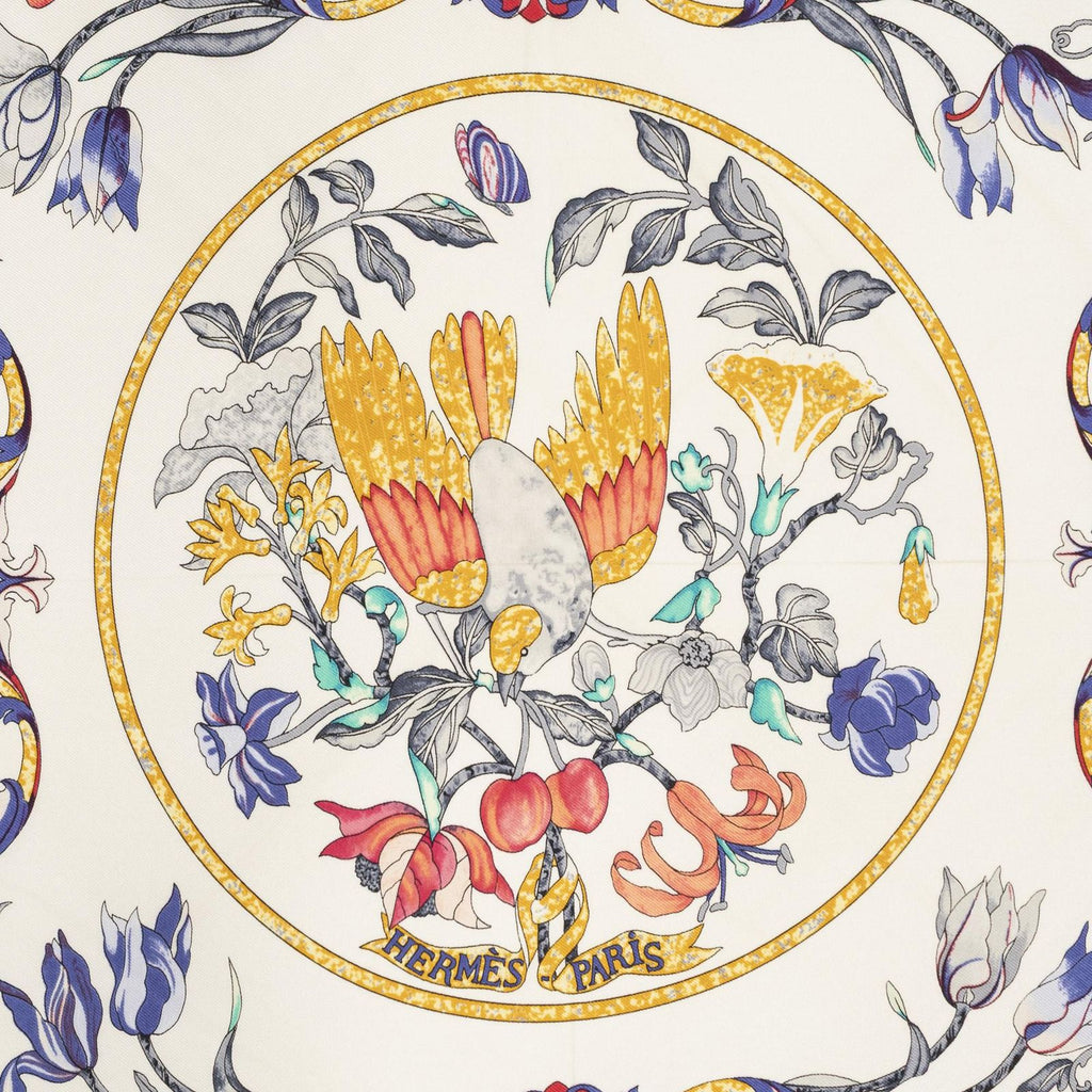 Hermes Scarf Ivory Red Gray 100% Twillsilk — view 3