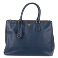 Prada Largedouble Zip Galleria Tote Navy Saffiano Leather