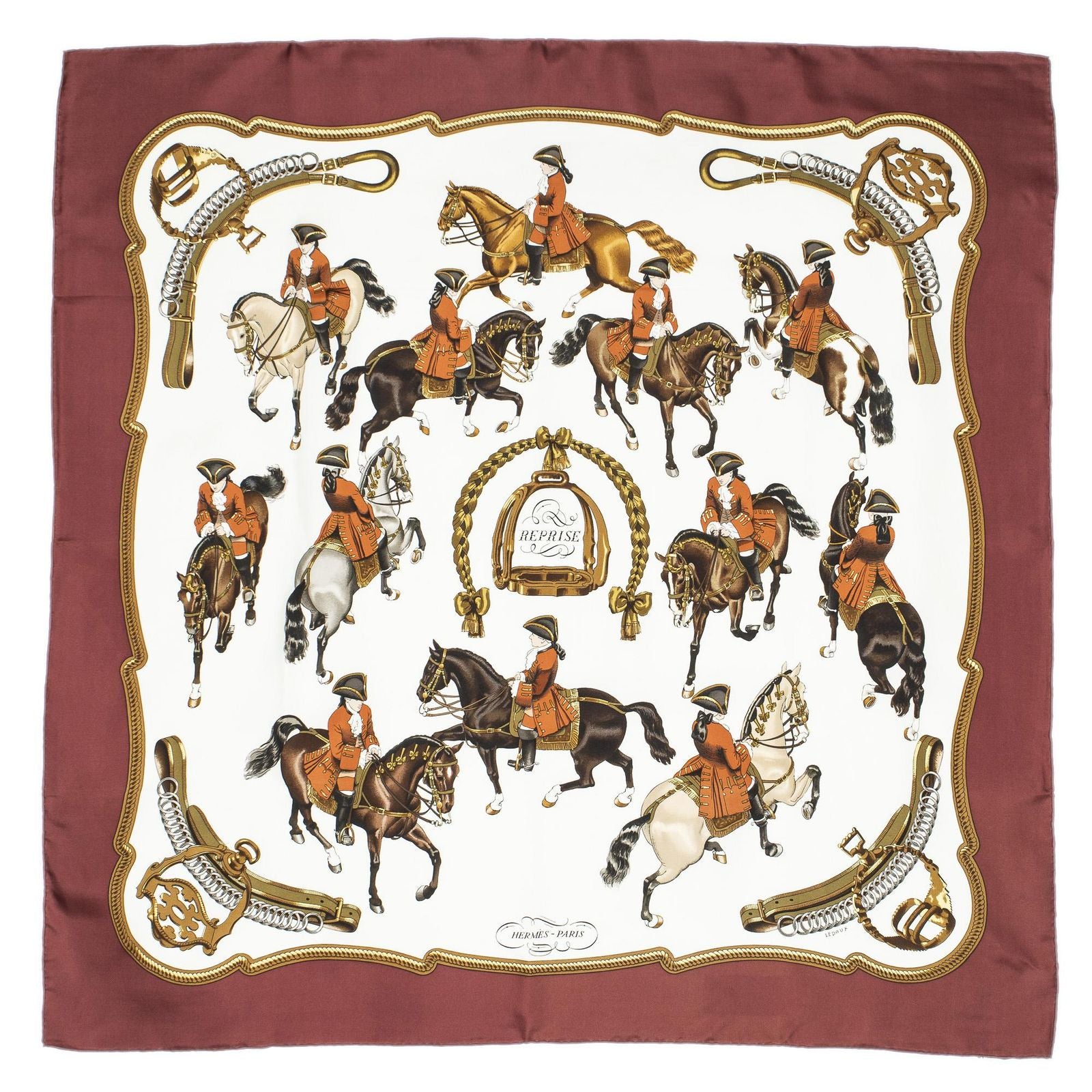 Hermes Scarf White Brown 100% Twillsilk — view 2