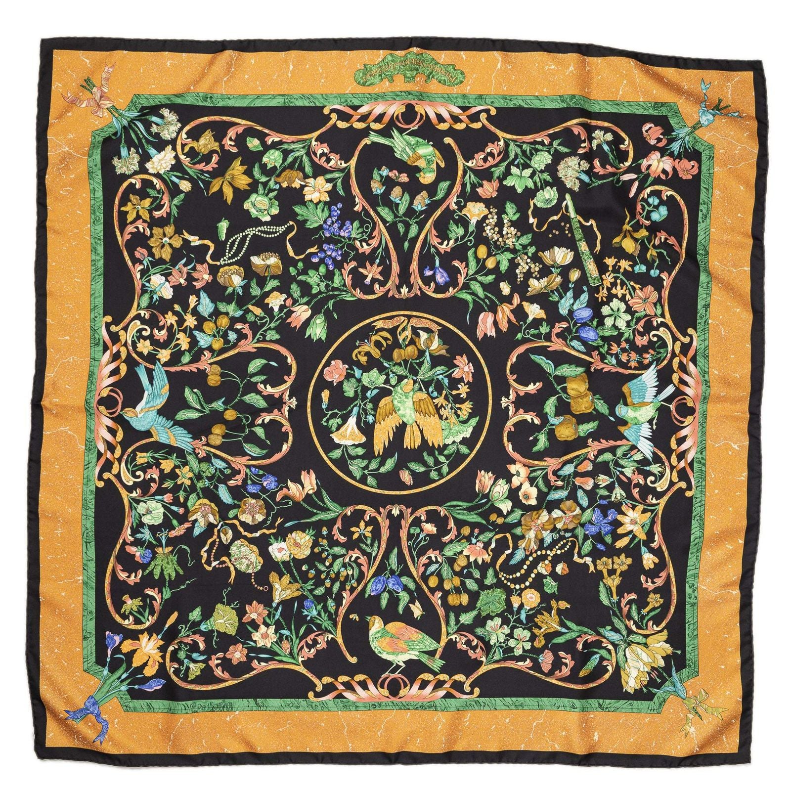 Hermes Scarf Black Orange Green 100% Twillsilk — view 2