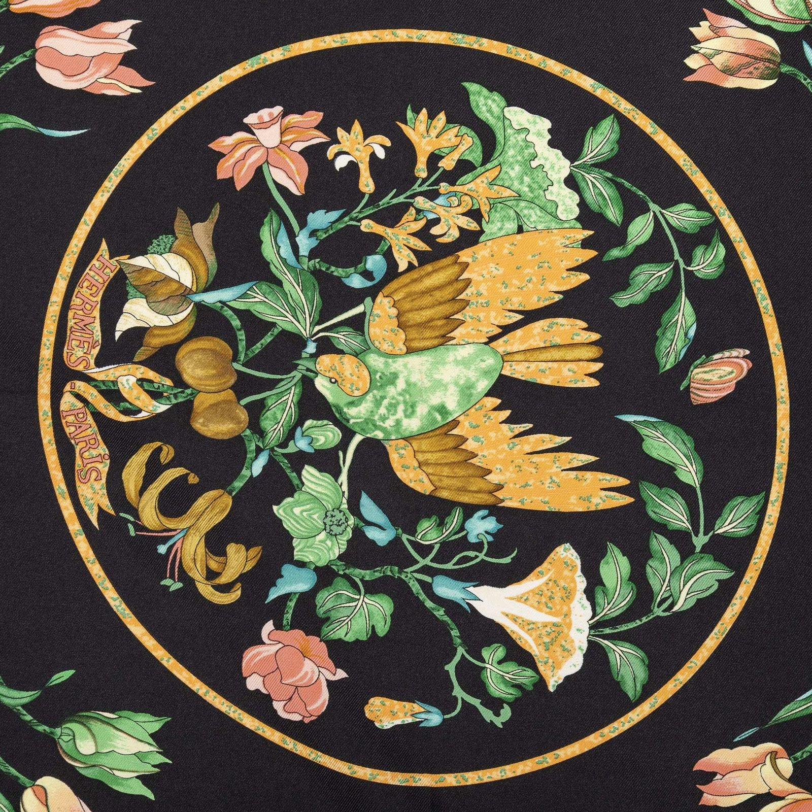 Hermes Scarf Black Orange Green 100% Twillsilk — view 3