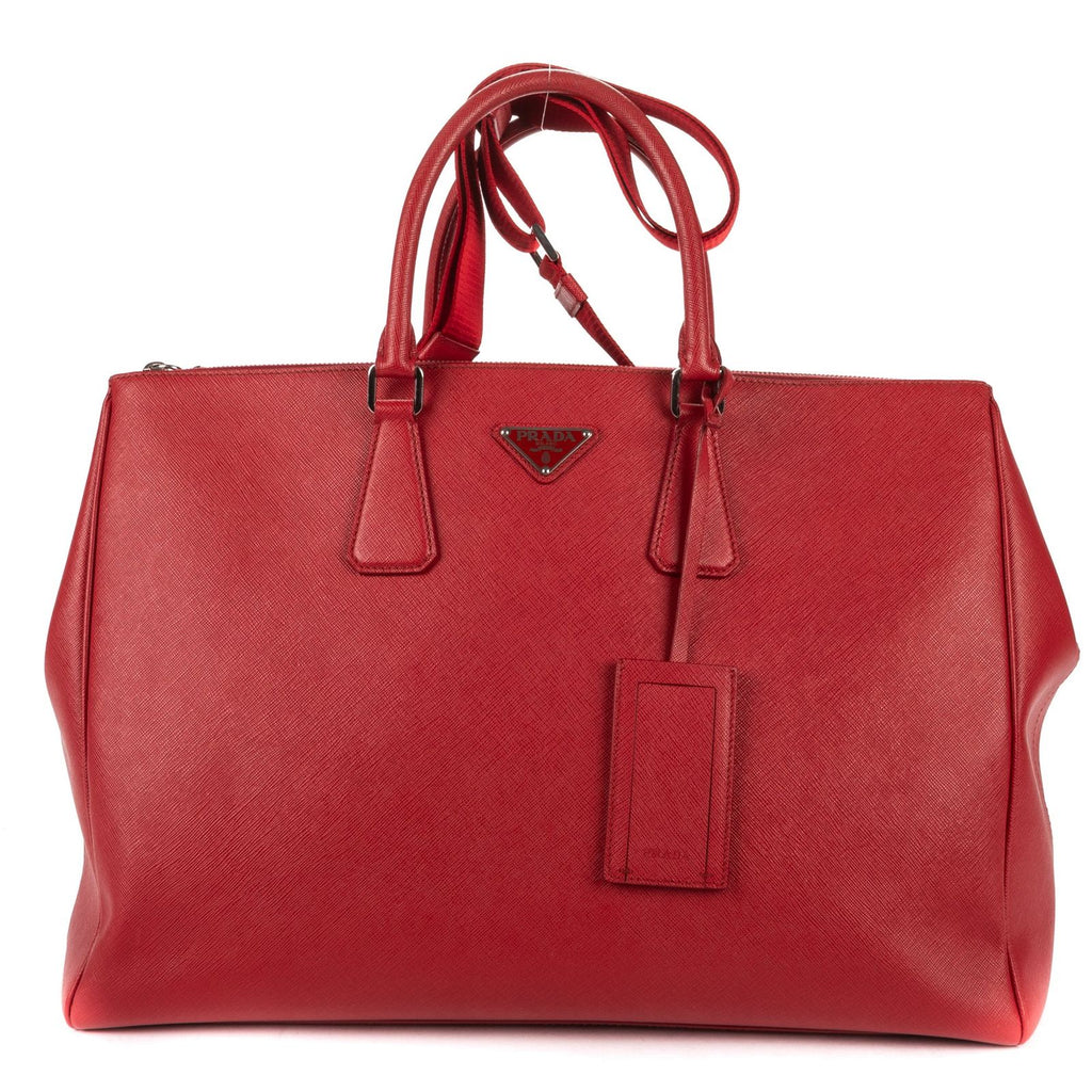 Prada Largedouble Zip Galleria Tote Red Saffiano Leather
