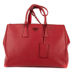 Prada Largedouble Zip Galleria Tote Red Saffiano Leather