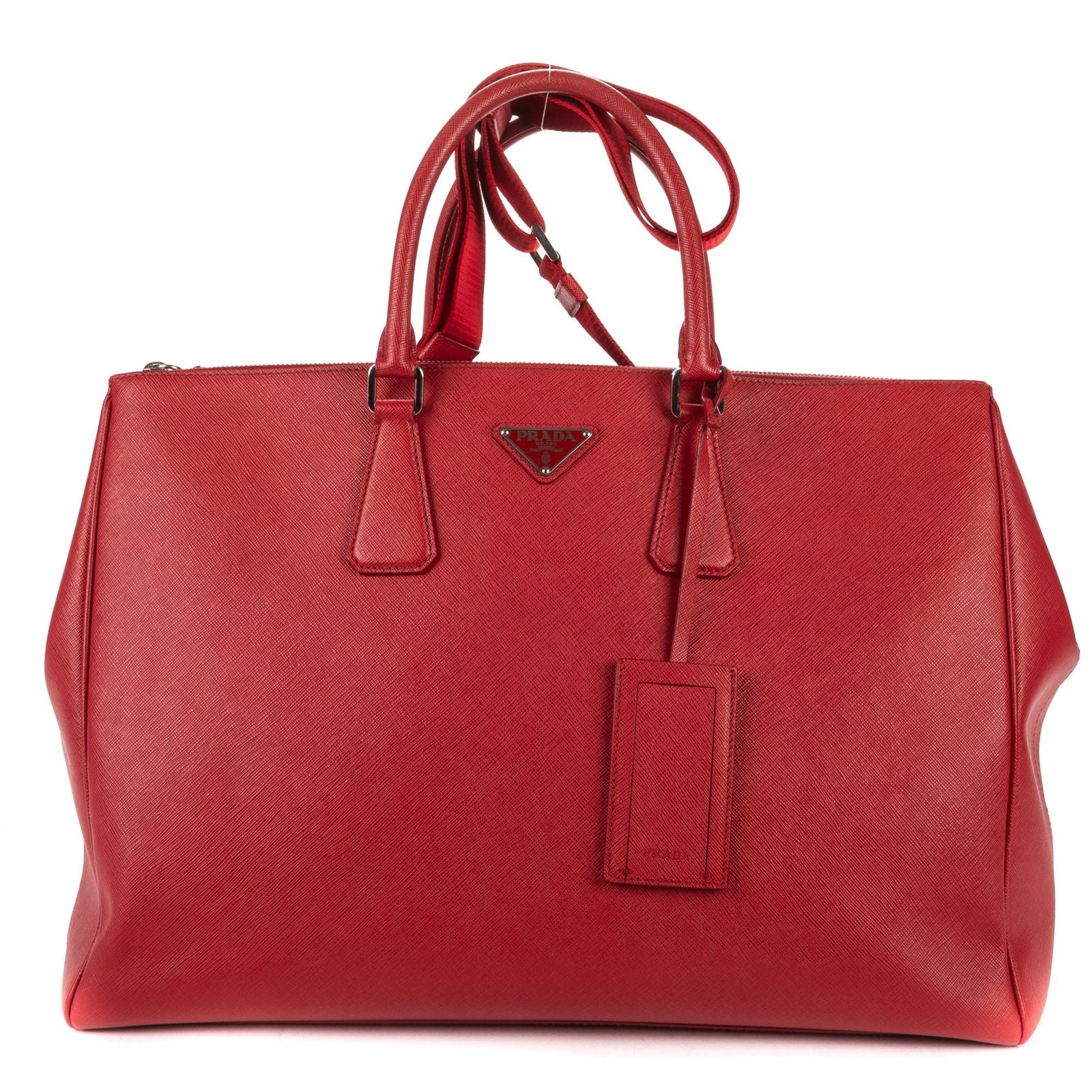 Prada Largedouble Zip Galleria Tote Red Saffiano Leather