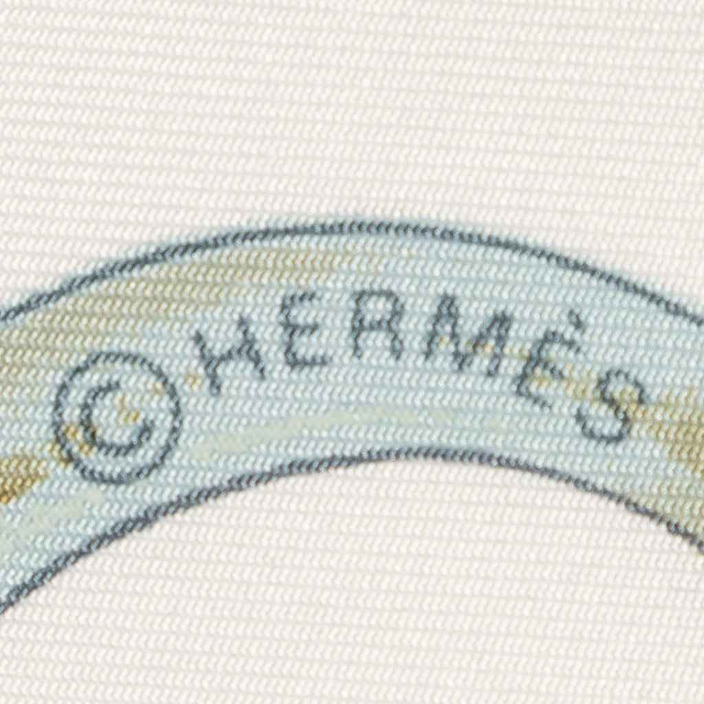 Hermes Scarf Light Green Brown White 100% Twillsilk — view 4