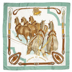 Hermes Scarf Light Green Brown White 100% Twillsilk — view 2