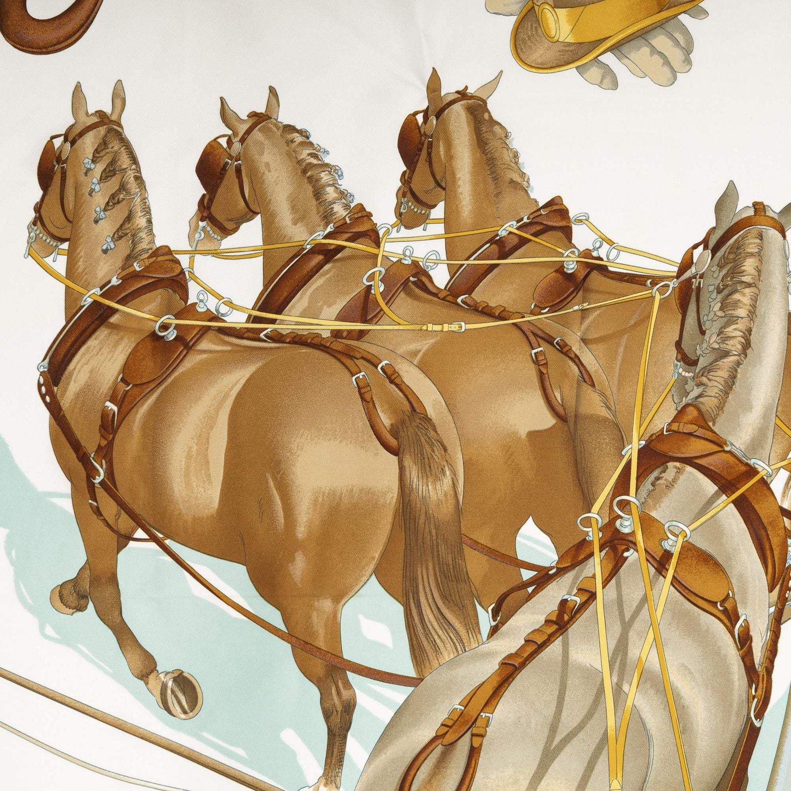 Hermes Scarf Light Green Brown White 100% Twillsilk — view 3