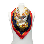 Hermes Scarf Red Navy Beige 100% Twillsilk