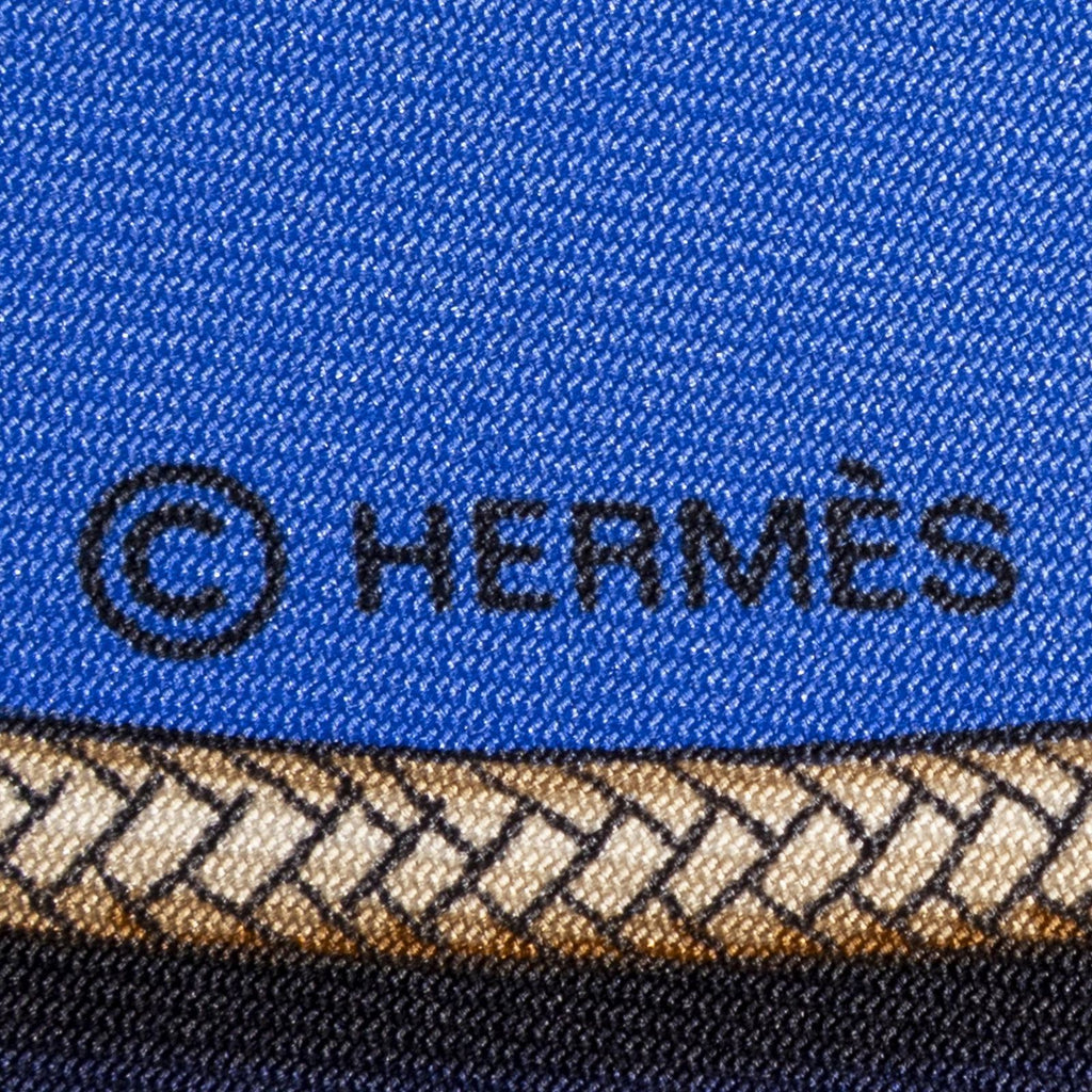 Hermes Scarf Navy Blue Brown 100% Twillsilk — view 4