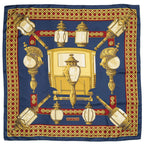 Hermes Scarf Navy Red 100% Gold Twill Silk — view 2