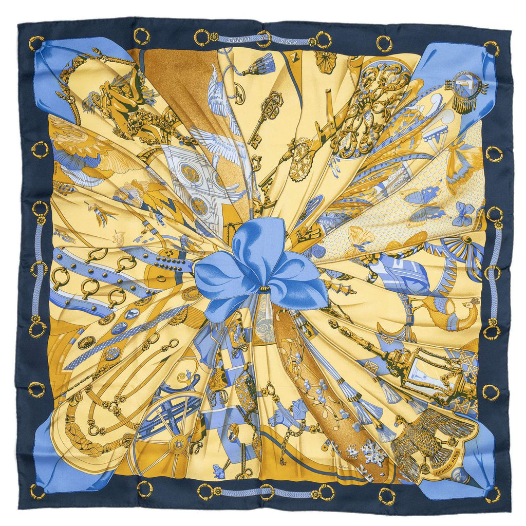 Hermes Scarf Navy Yellow 100% Twillsilk — view 2