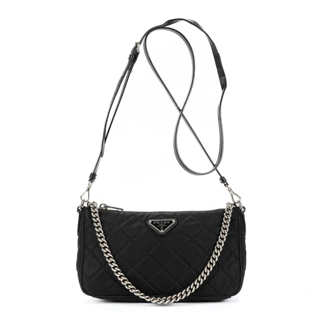 Prada Chain Shoulder Black Nylon Canvas