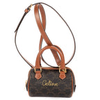 Celine Mini Boston Cross Bodydarkbrown Tantriomphe Canvas Crossbody