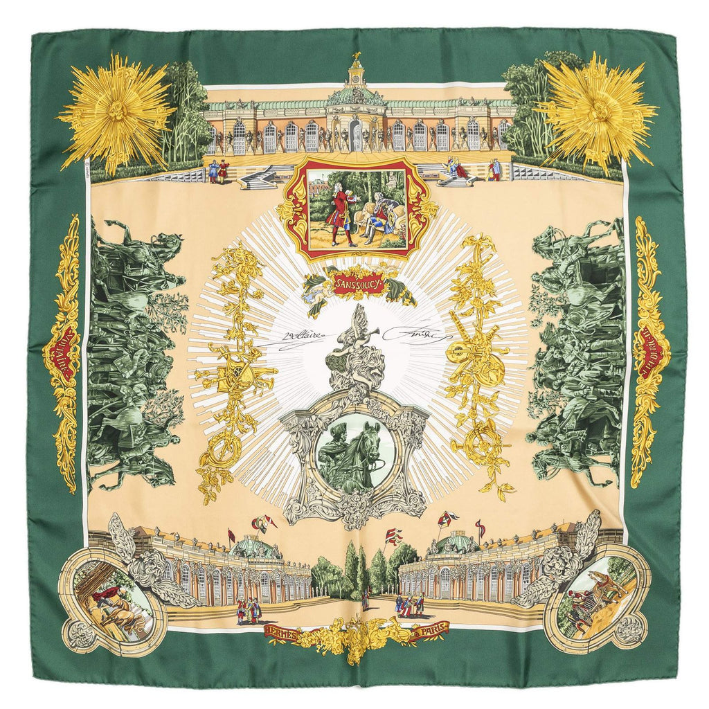 Hermes Scarf Green Beige 100% Twillsilk — view 2