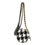 Chanel 19 Round Clutch Chain Shoulder Bag Black White Quilted Tweed — view 5