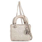 Dior Mini Lady Dior Gray Shiny Cannage Leathera Handbag