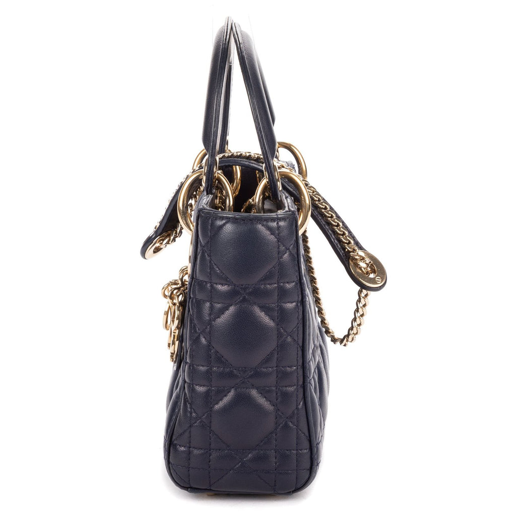 Dior Mini Lady Dior Navy Lambskin Leather Handbag — view 3