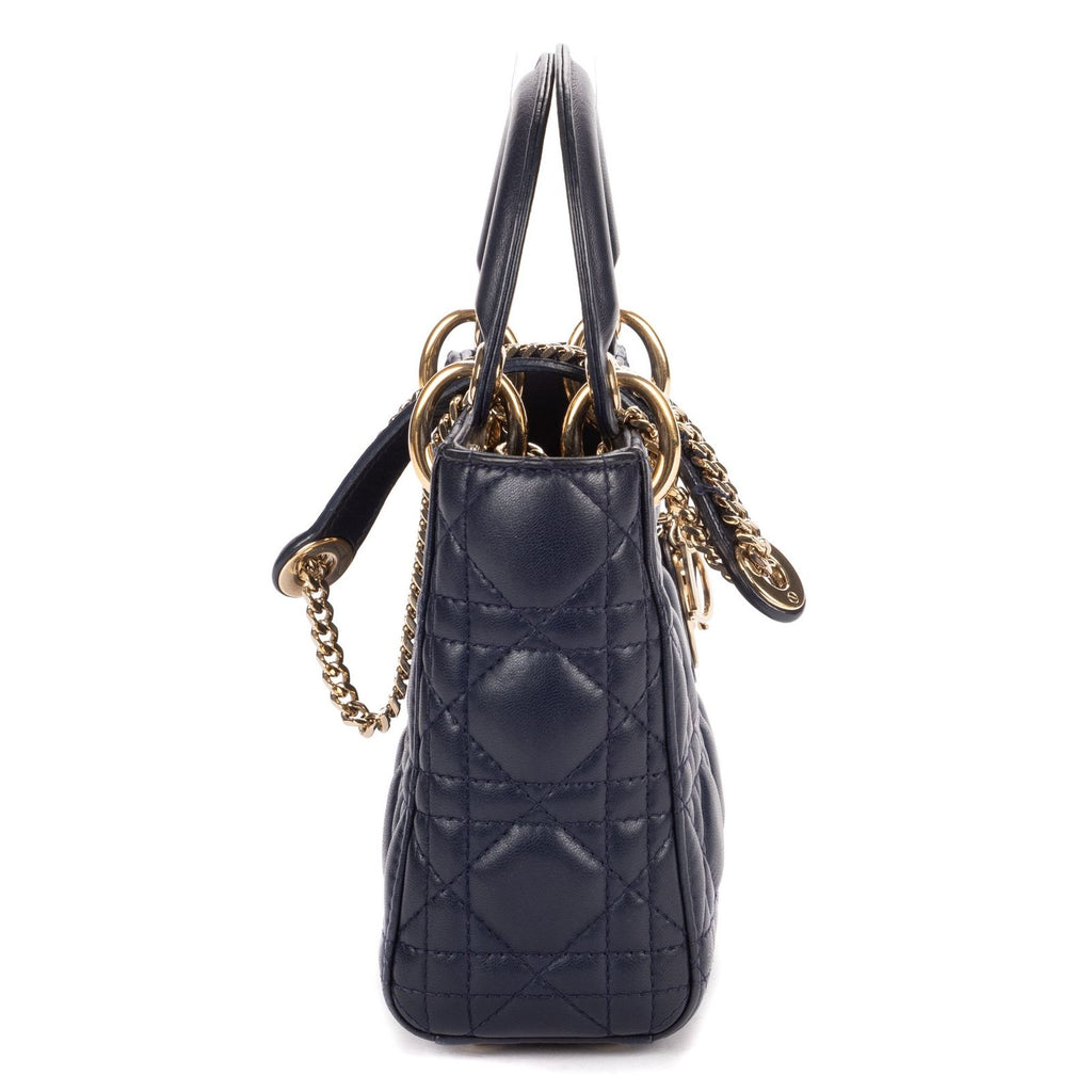 Dior Mini Lady Dior Navy Lambskin Leather Handbag — view 4