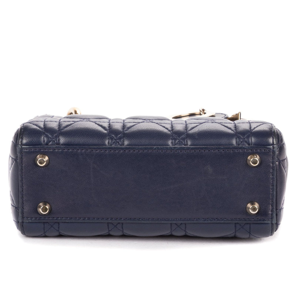 Dior Mini Lady Dior Navy Lambskin Leather Handbag — view 6