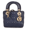 Dior Mini Lady Dior Navy Lambskin Leather Handbag