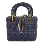 Dior Mini Lady Dior Navy Lambskin Leather Handbag — view 5