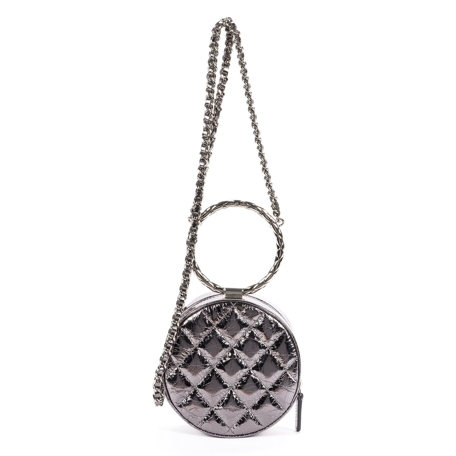 Chanel Round Bracelet Crossbodymetallic Greycrinkled Metallic Quilted Calfskin — view 5