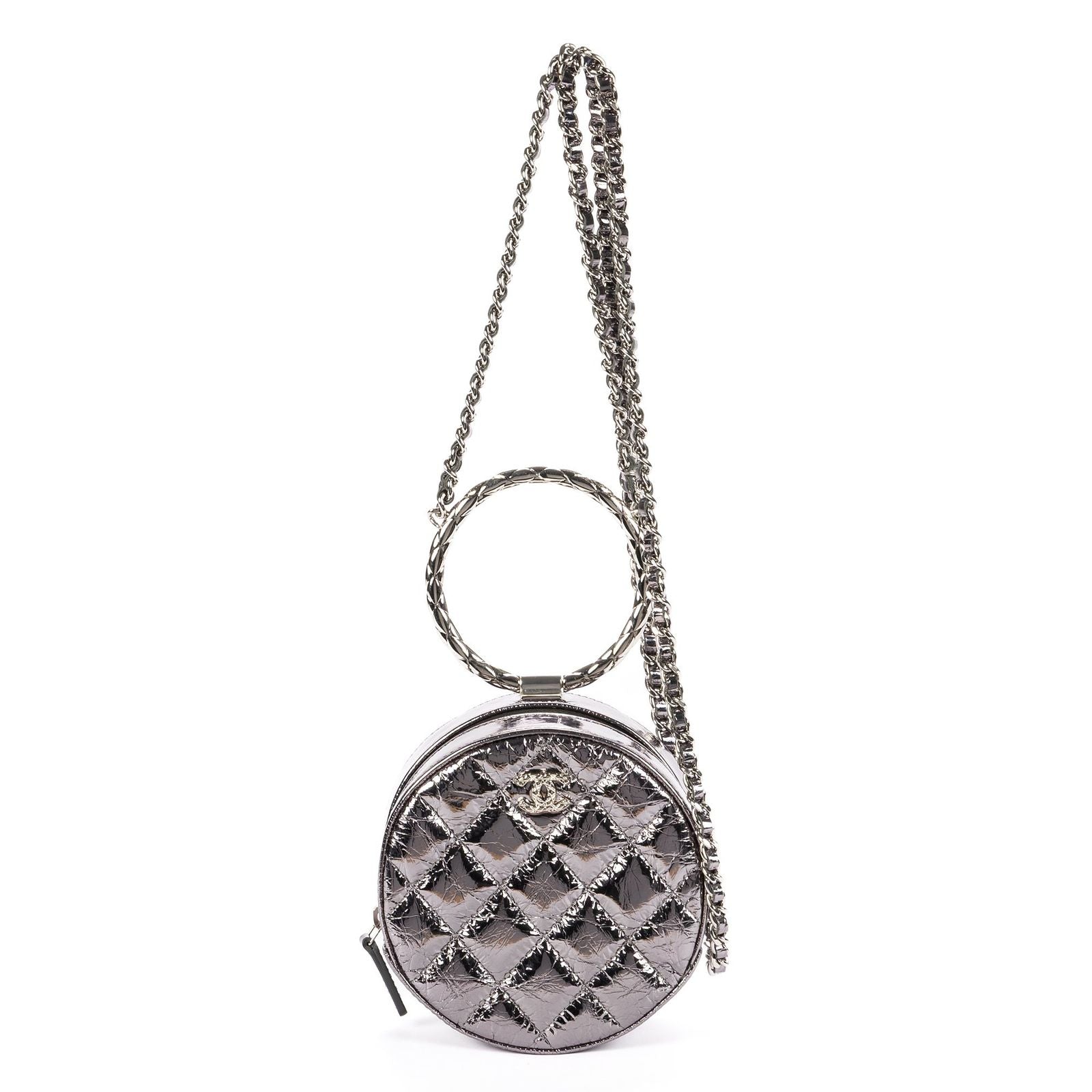 Chanel Round Bracelet Crossbodymetallic Greycrinkled Metallic Quilted Calfskin