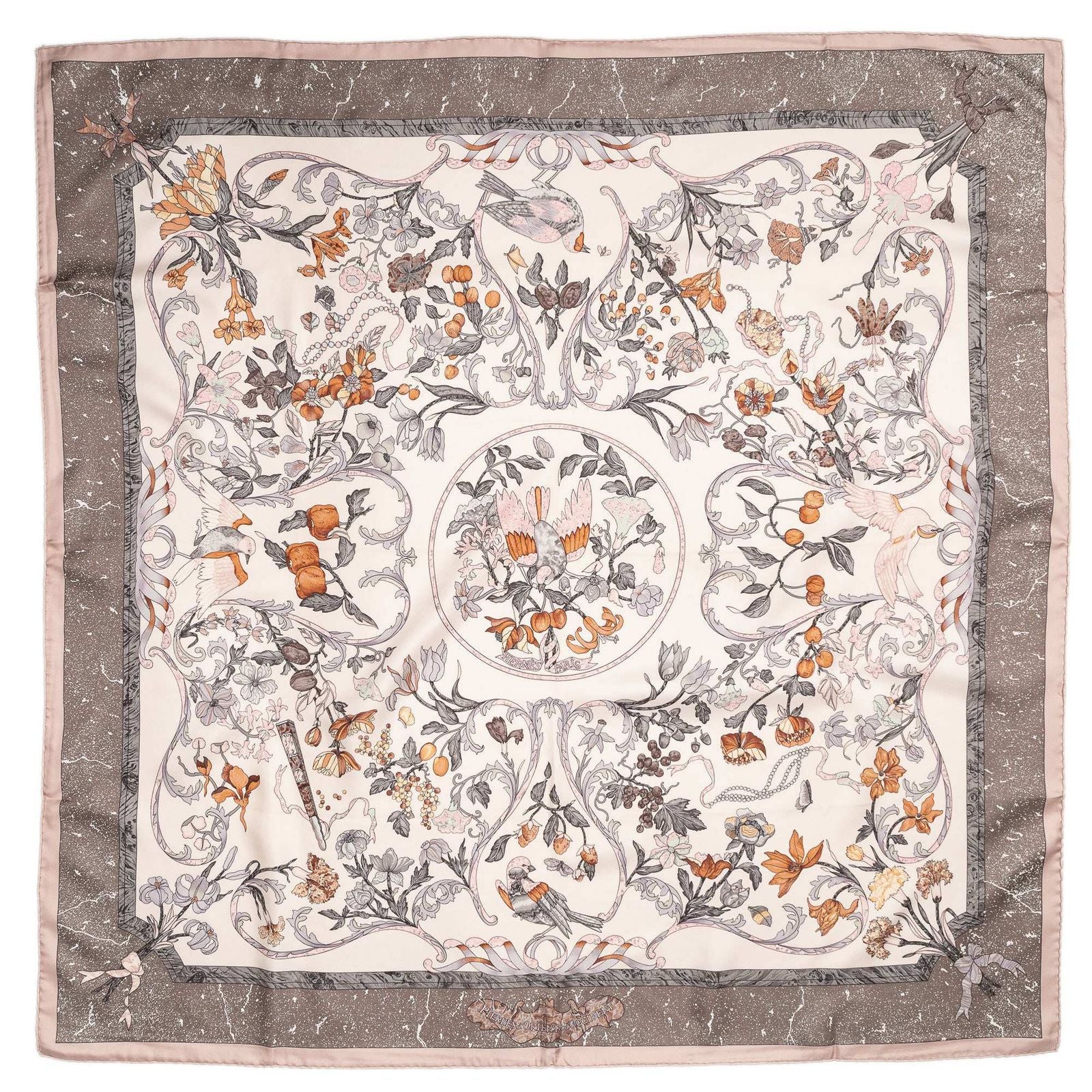 Hermes Scarf Light Pink Orange Gray 100% Twillsilk — view 2