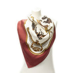 Hermes Scarf Ivory Brown 100% Twillsilk