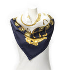 Hermes Scarf Navy Gold White Silk