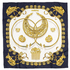 Hermes Scarf Navy Gold White Silk — view 2