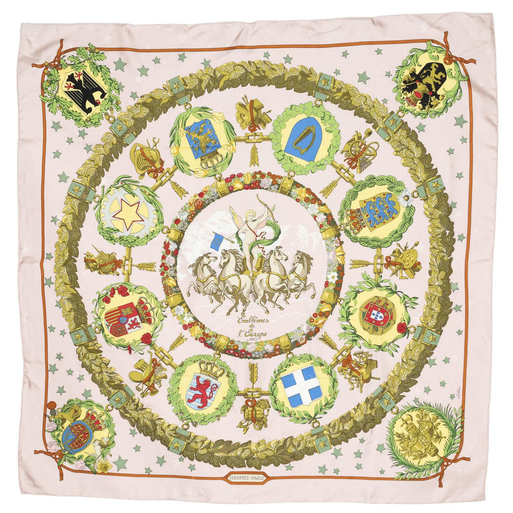 Hermes Scarf Light Pink Green Yellow 100% Jacquardsilk — view 2