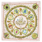 Hermes Scarf Light Pink Green Yellow 100% Jacquardsilk — view 2