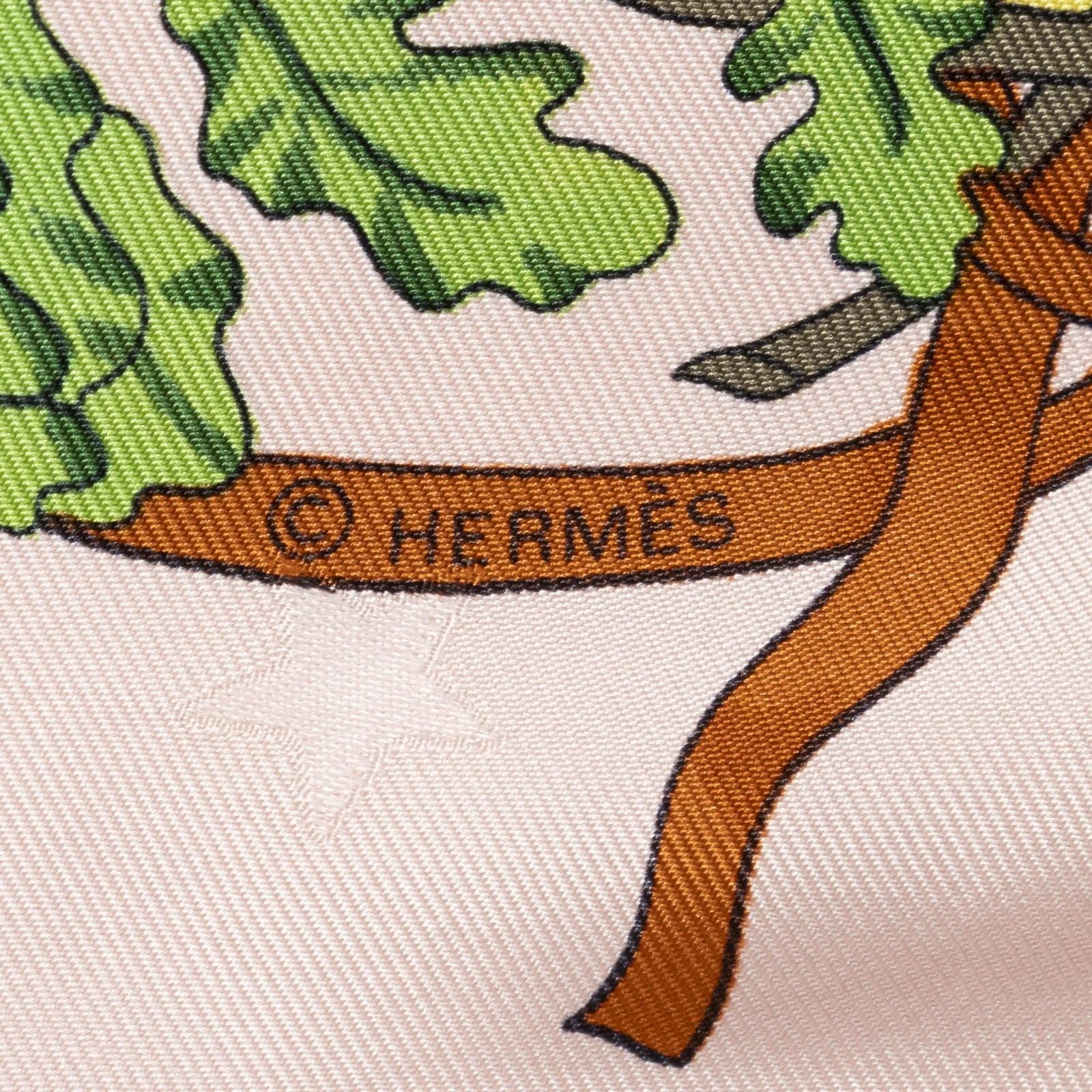 Hermes Scarf Light Pink Green Yellow 100% Jacquardsilk — view 4