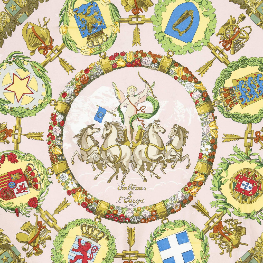Hermes Scarf Light Pink Green Yellow 100% Jacquardsilk — view 3