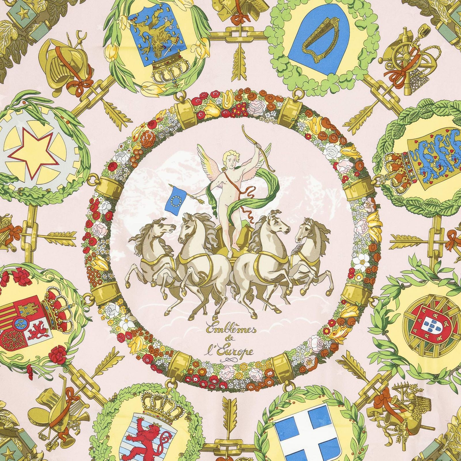 Hermes Scarf Light Pink Green Yellow 100% Jacquardsilk — view 3