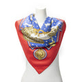 Hermes Scarf Blue Red 100% Gold Twill Silk