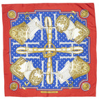 Hermes Scarf Blue Red 100% Gold Twill Silk — view 2
