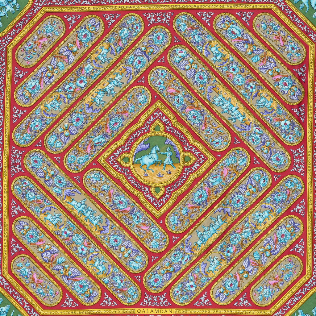 Hermes Scarf Navy Red 100% Gold Twill Silk — view 3