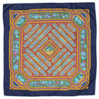 Hermes Scarf Navy Red 100% Gold Twill Silk — view 2