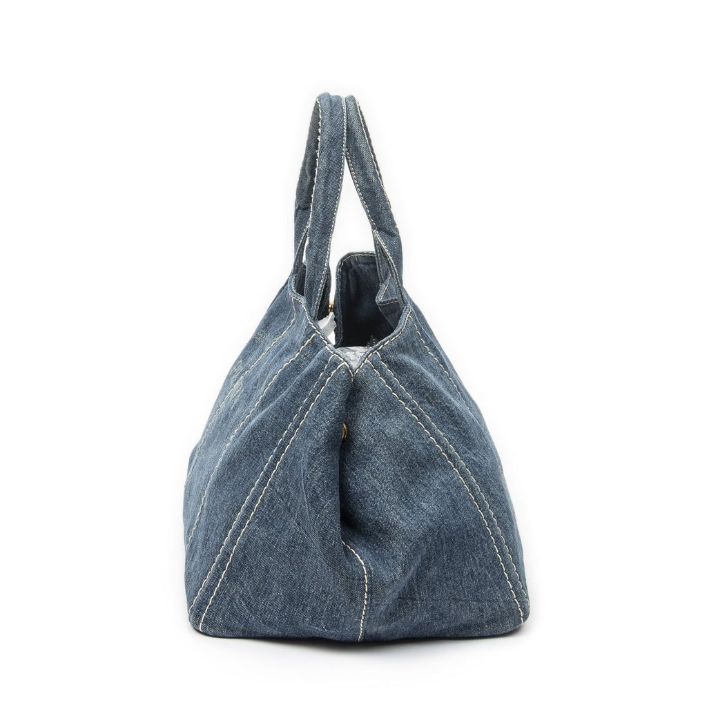 Prada Largecanapa Tote Blue Denim Canapa — view 3