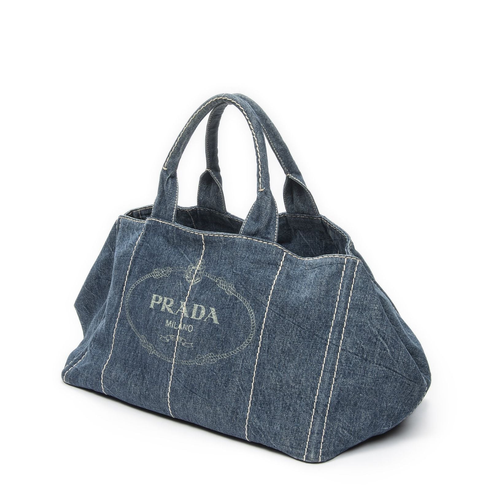 Prada Largecanapa Tote Blue Denim Canapa — view 2
