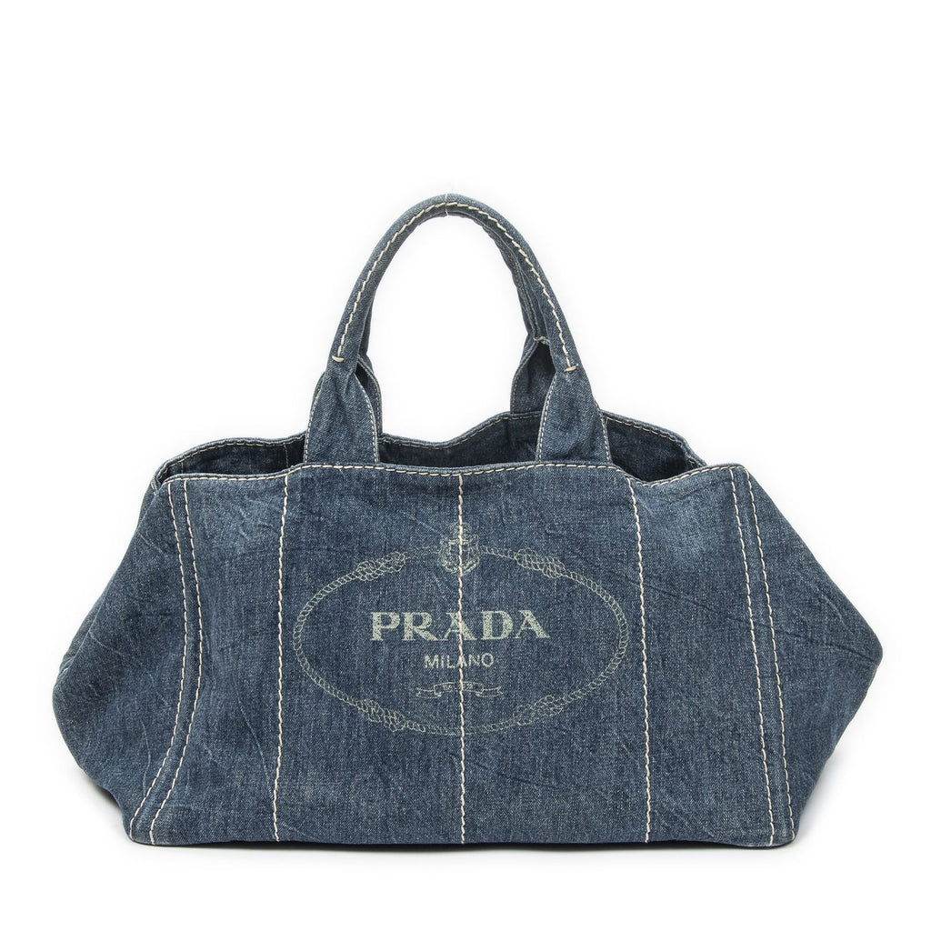 Prada Largecanapa Tote Blue Denim Canapa