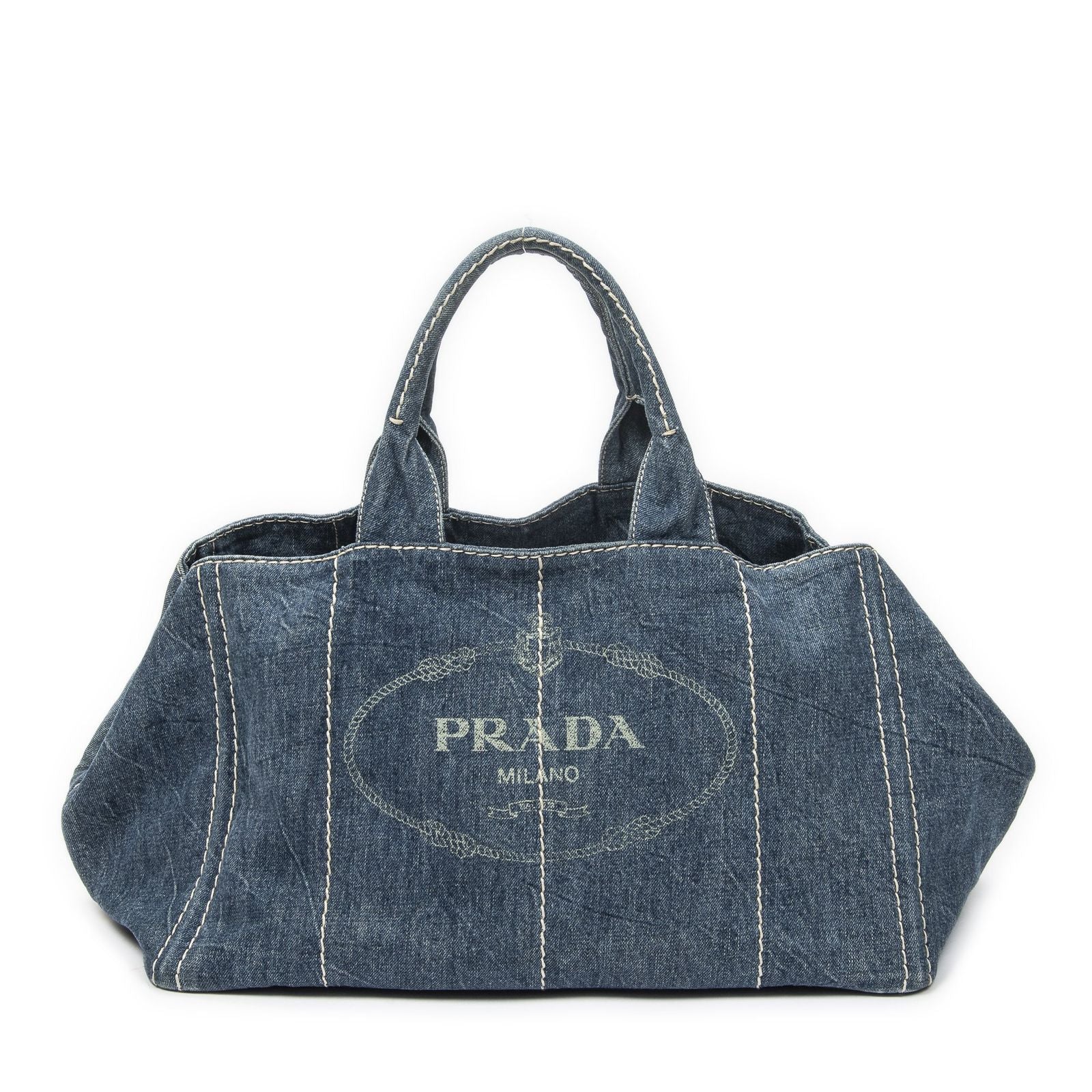 Prada Largecanapa Tote Blue Denim Canapa