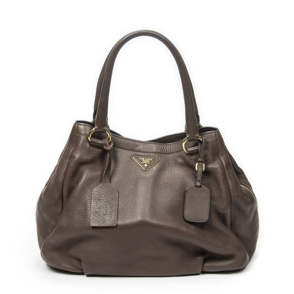 Prada Side Zip Tote Brown