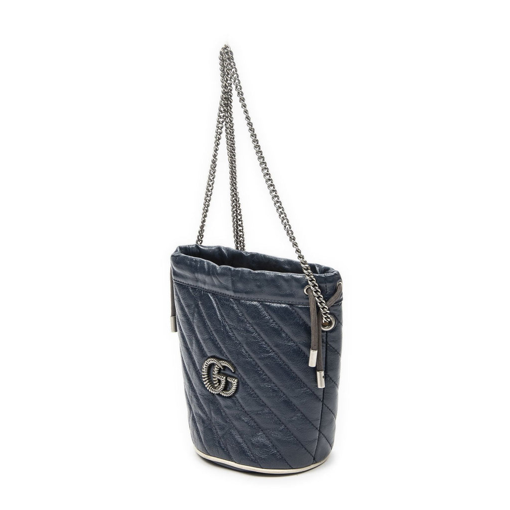 Gucci GG Marmont Torchon Bucket Bag Navy Matelasse Calfskin — view 2